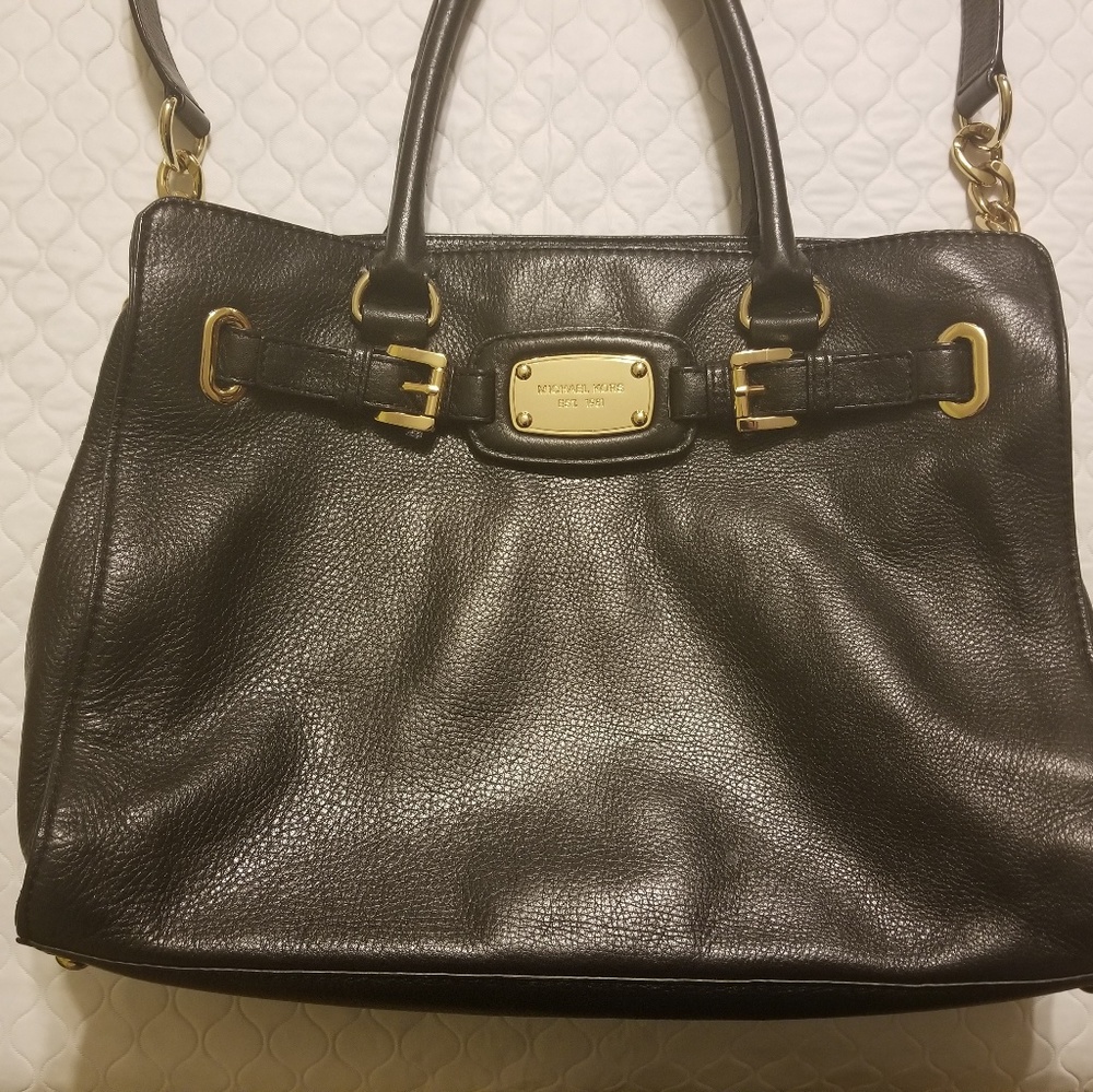 Michael Kors Black Leather Bag Goldtone Accents